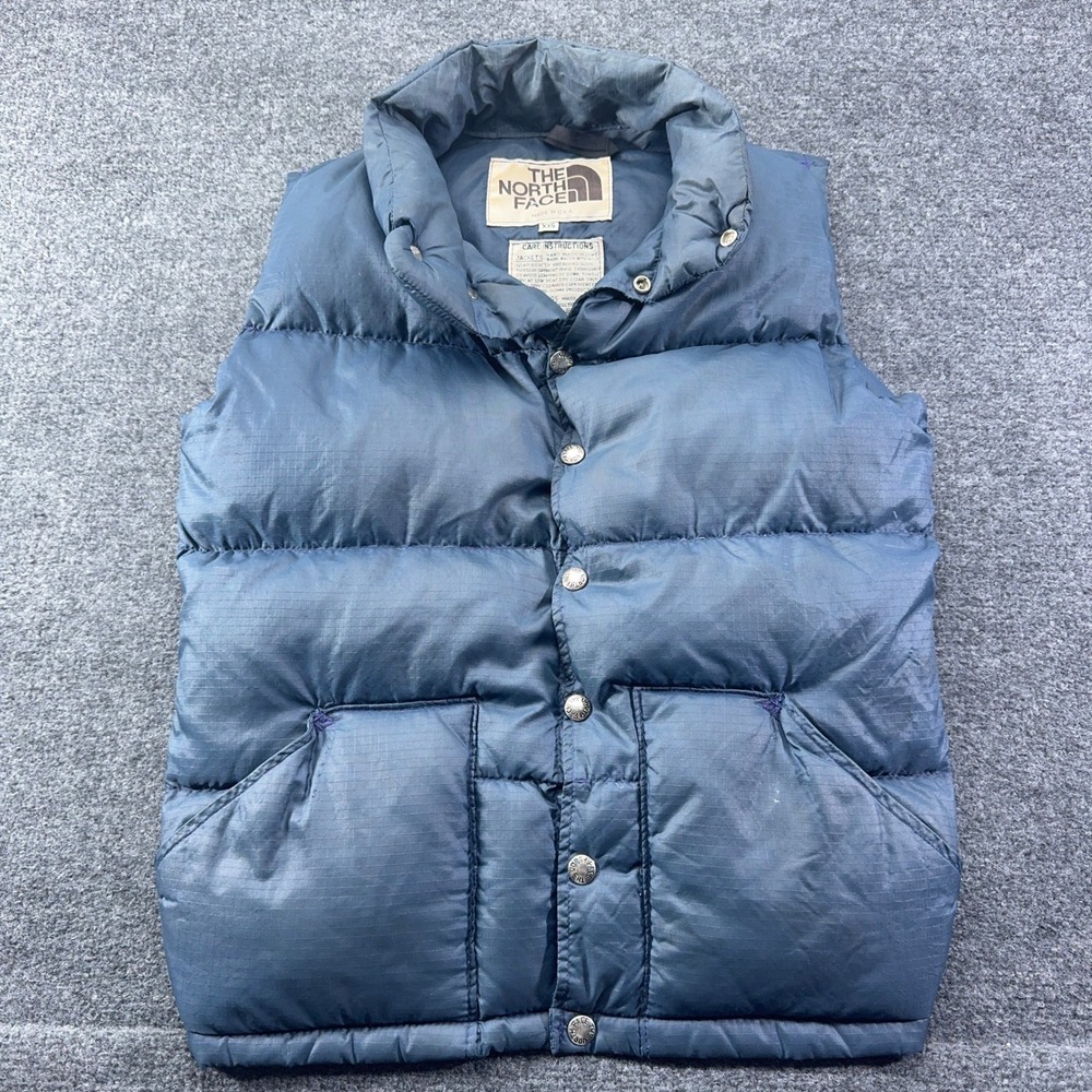 Vintage The North Face Brown Label Down Puffer Vest Navy Blue Made in USA XXS